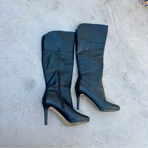 Audrey Brooke Black Leather a boots Sz 8 1/2 Comfortable 4in heel under the knee